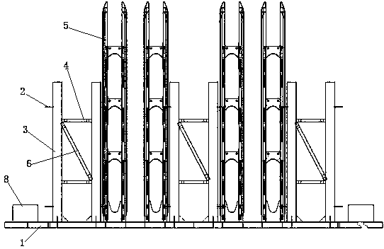 A container ship lashing bridge vertical general assembly tire frame