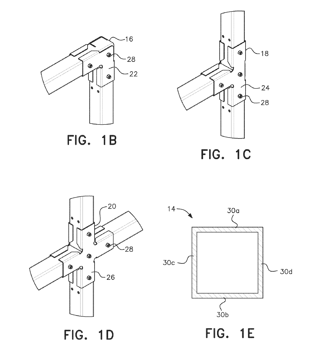 Tubular mezzanine and conveyor support structures and stiffener brackets for assembly thereof