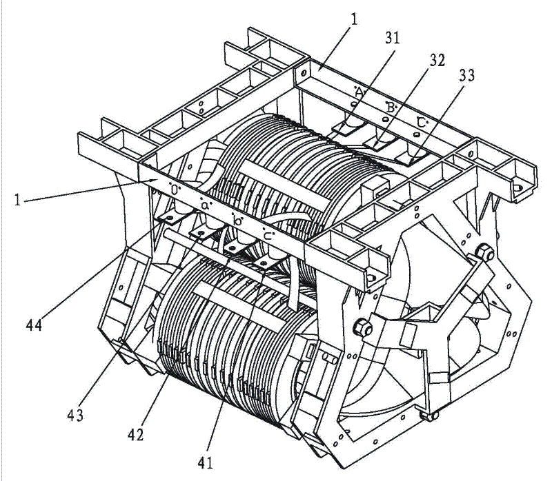 Lead wire structure of c-level three-dimensional wound core dry-type transformer with suspended installation