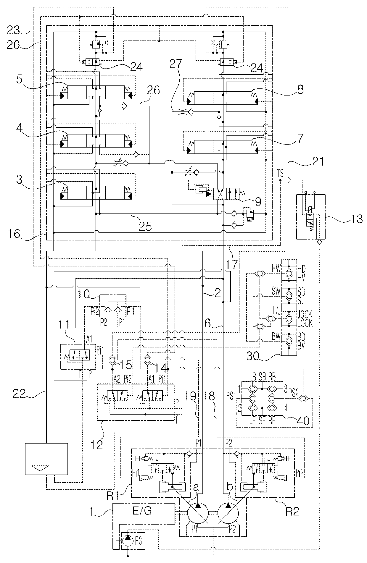 Hydraulic circuit for pipe layer