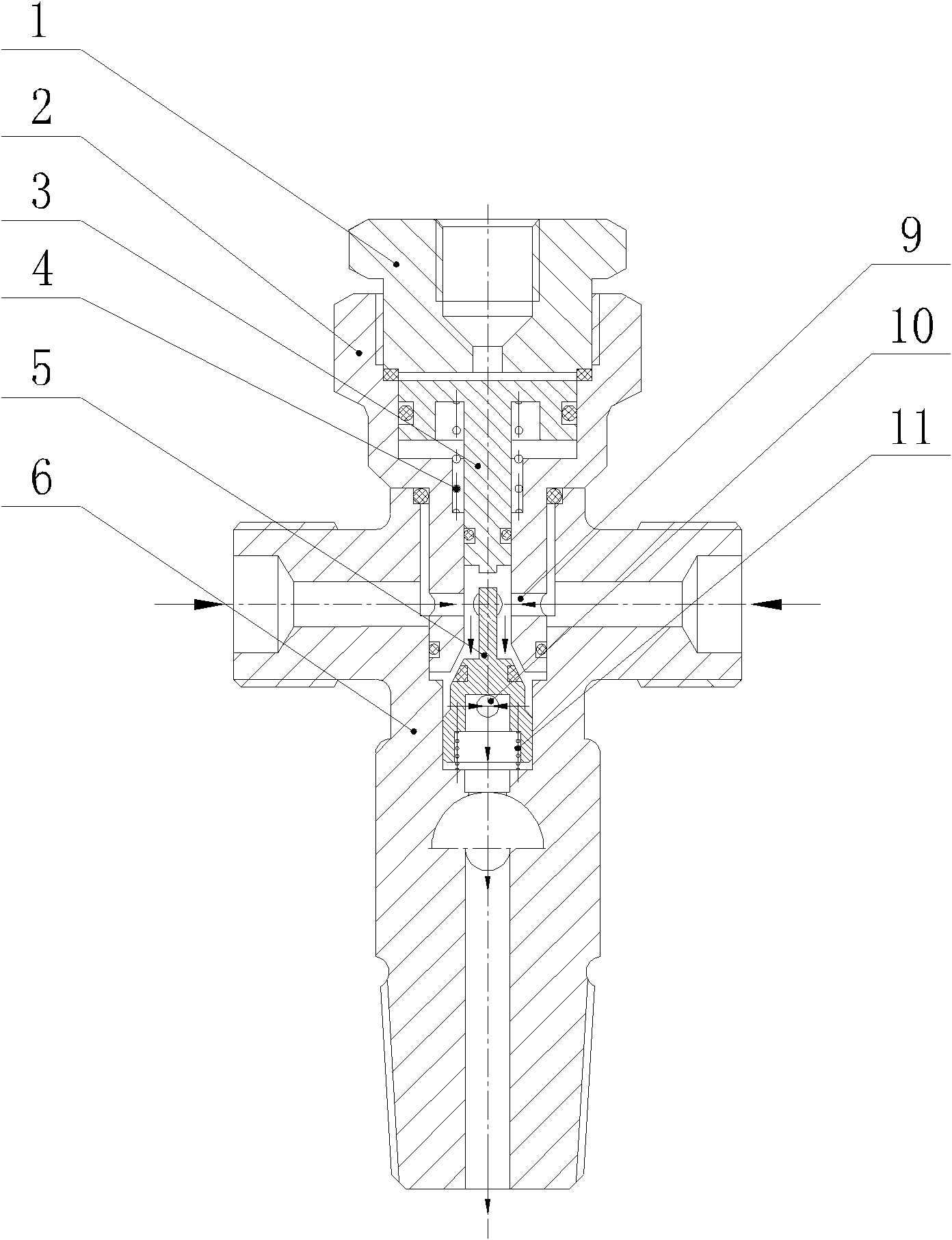 Valve for compressed gas collecting bottle and concentrating pneumatic control method thereof