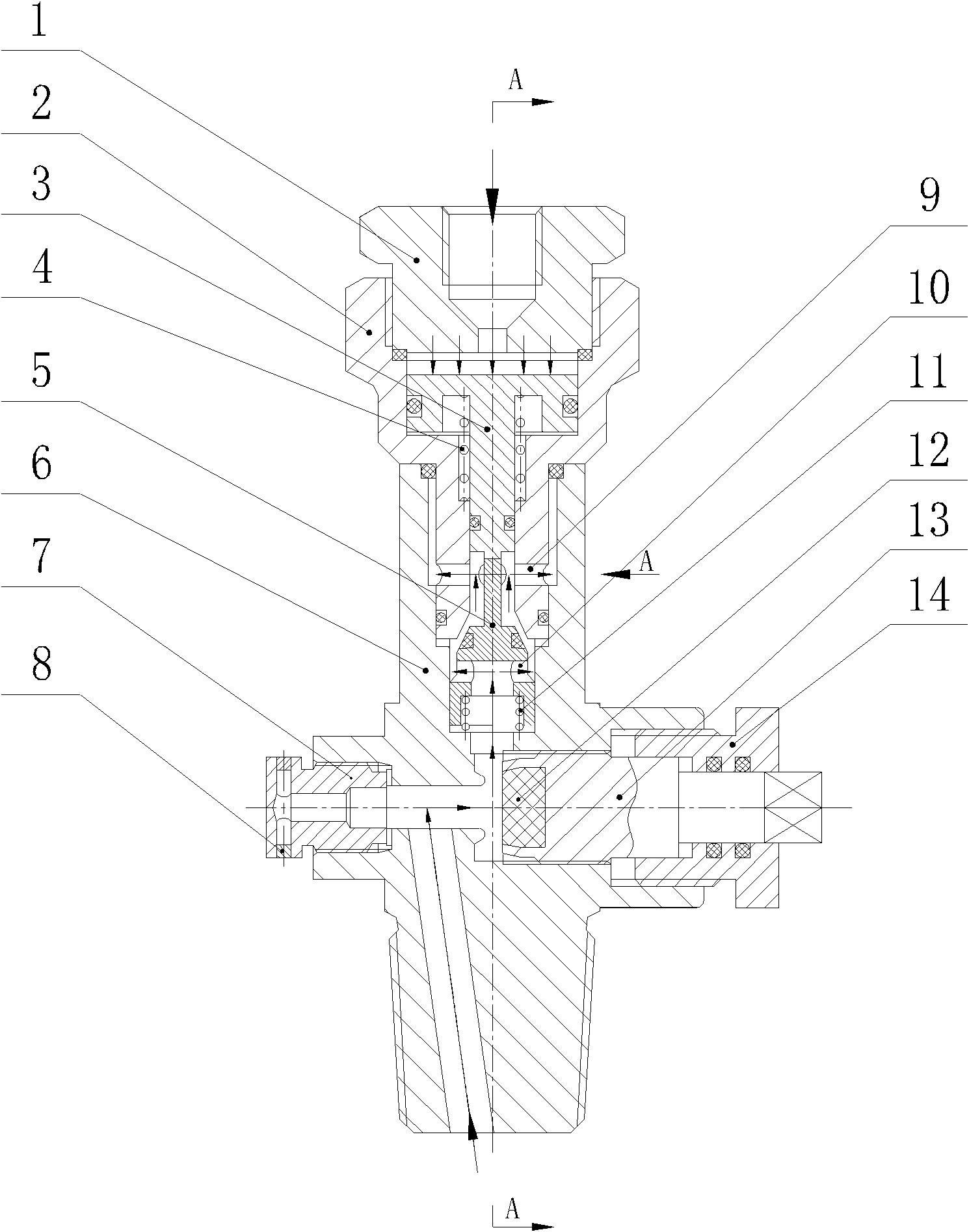 Valve for compressed gas collecting bottle and concentrating pneumatic control method thereof