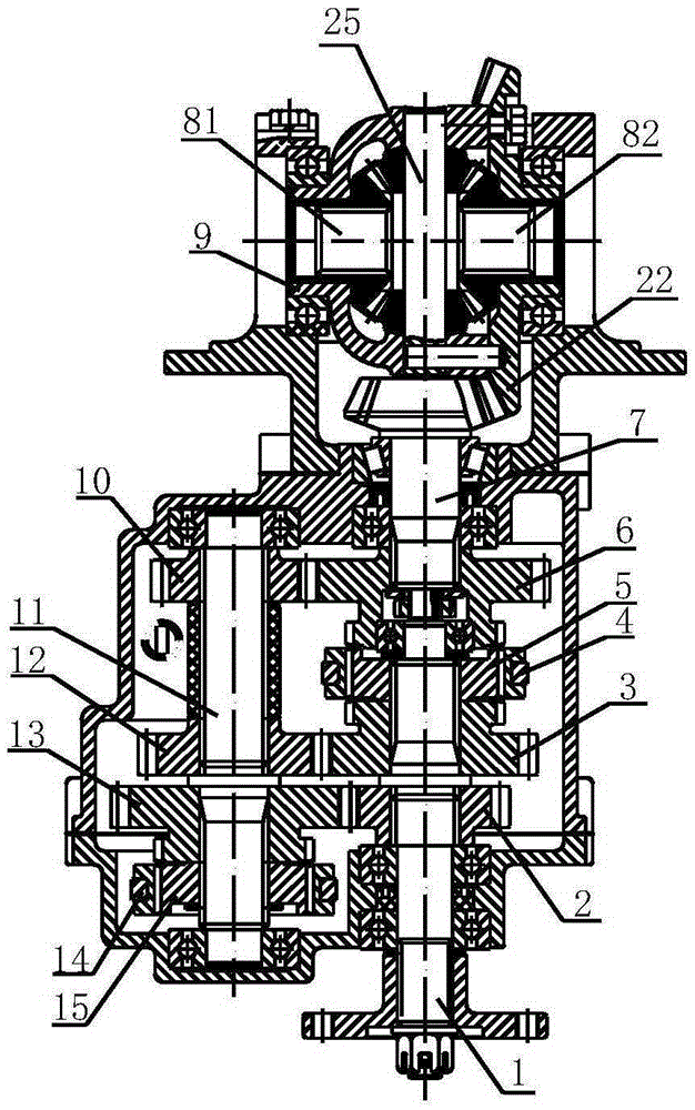 Postposition three-level gearbox assembly