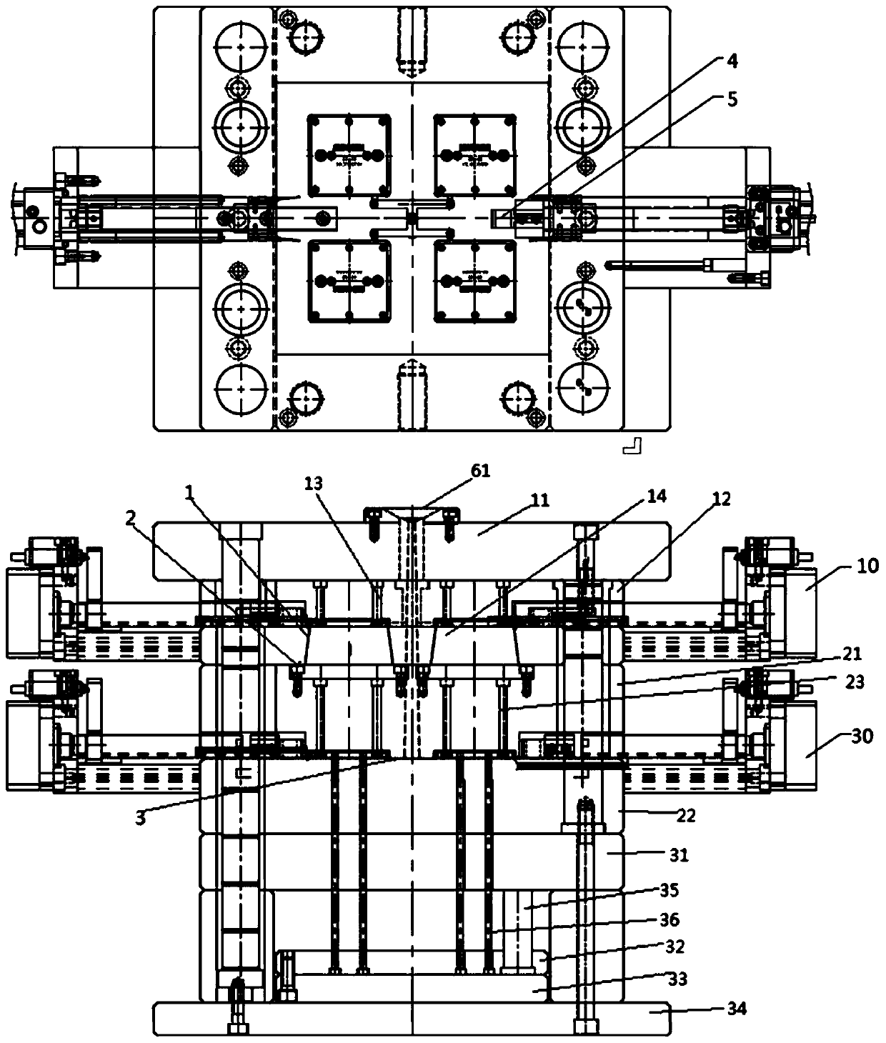 Double-layer injection mold for PVC trunking switch box cover