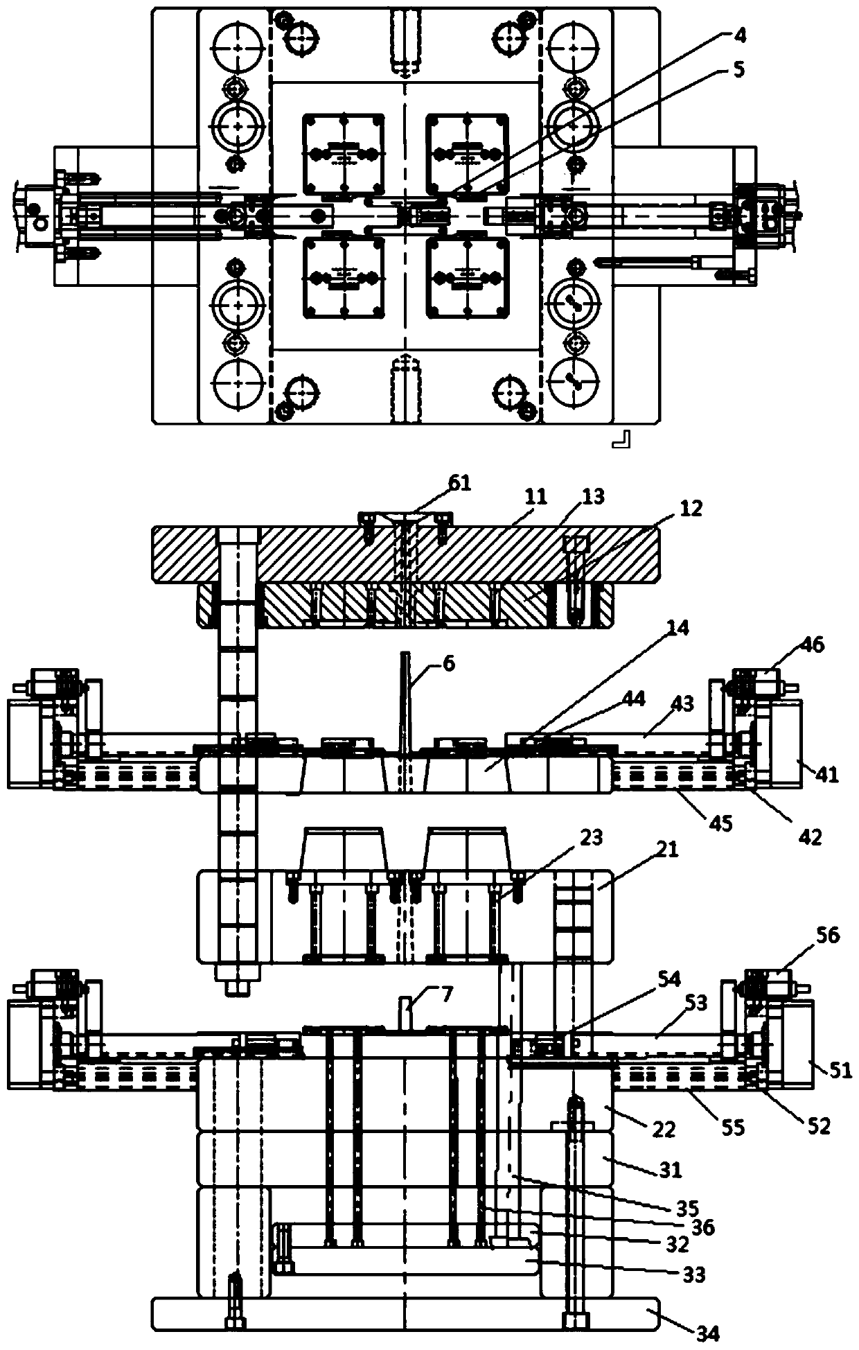 Double-layer injection mold for PVC trunking switch box cover