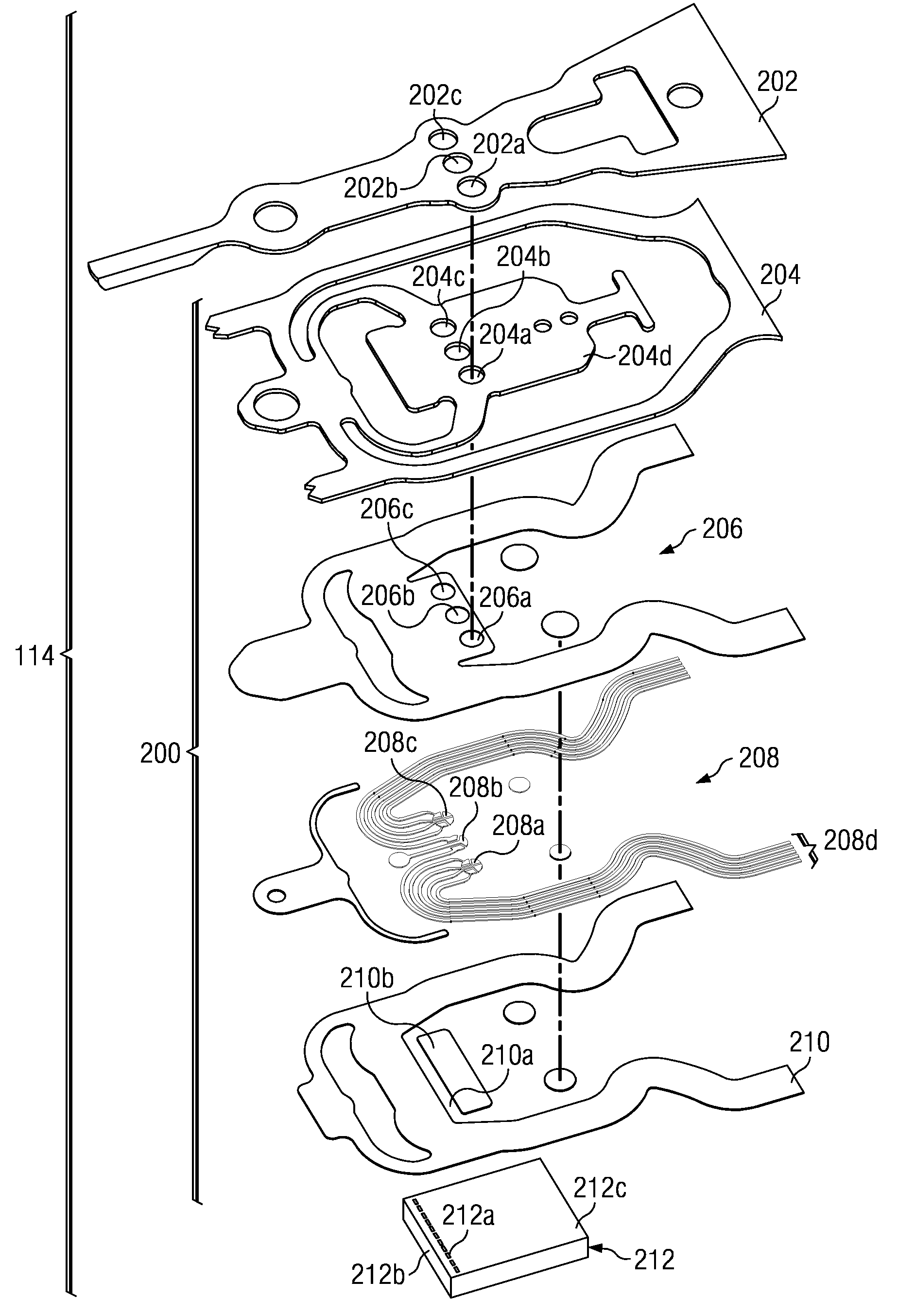 Head gimbal assembly having a load beam aperature over conductive heating pads that are offset from head bonding pads