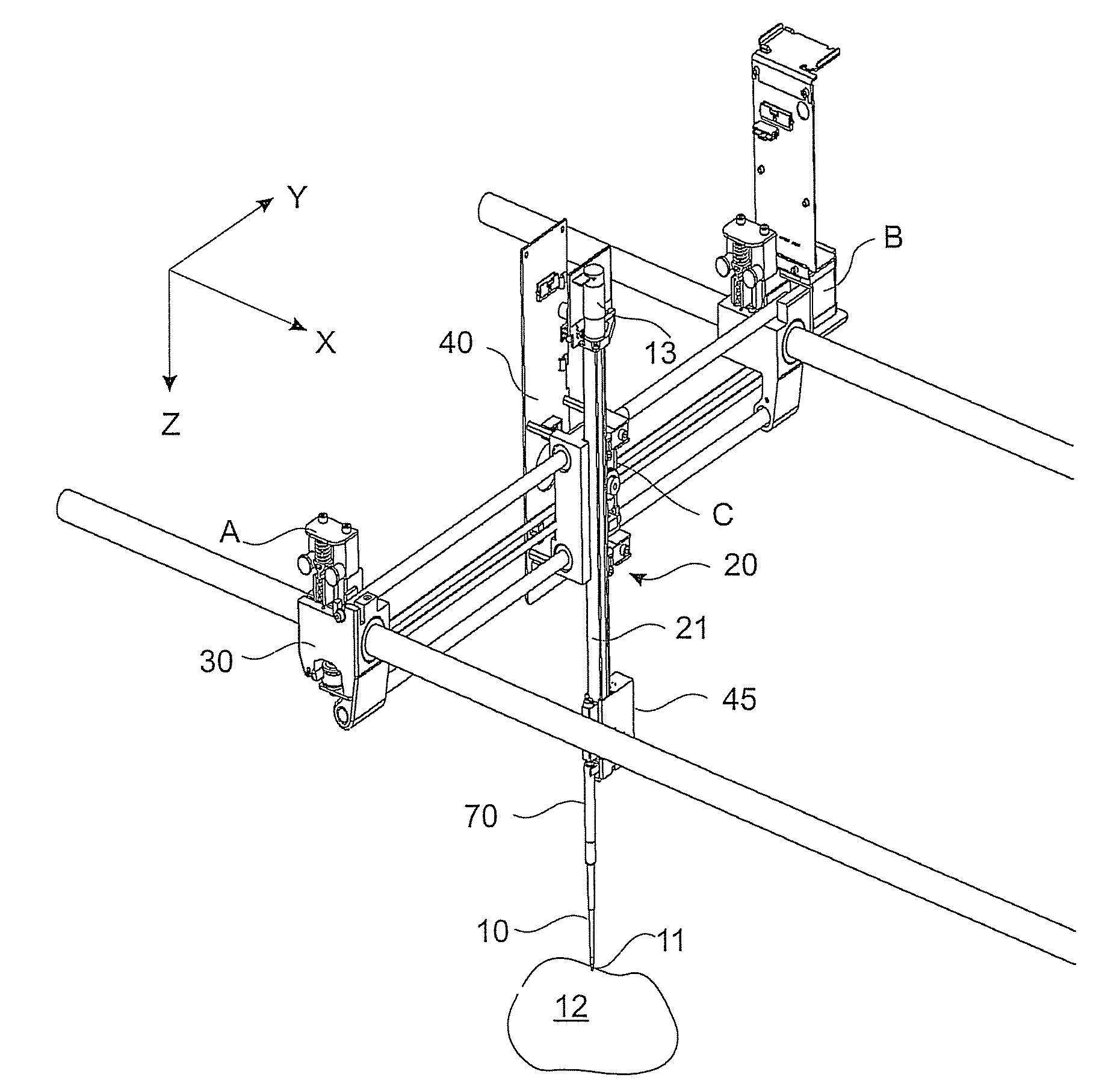 Positioning device for the positioning of pipettes