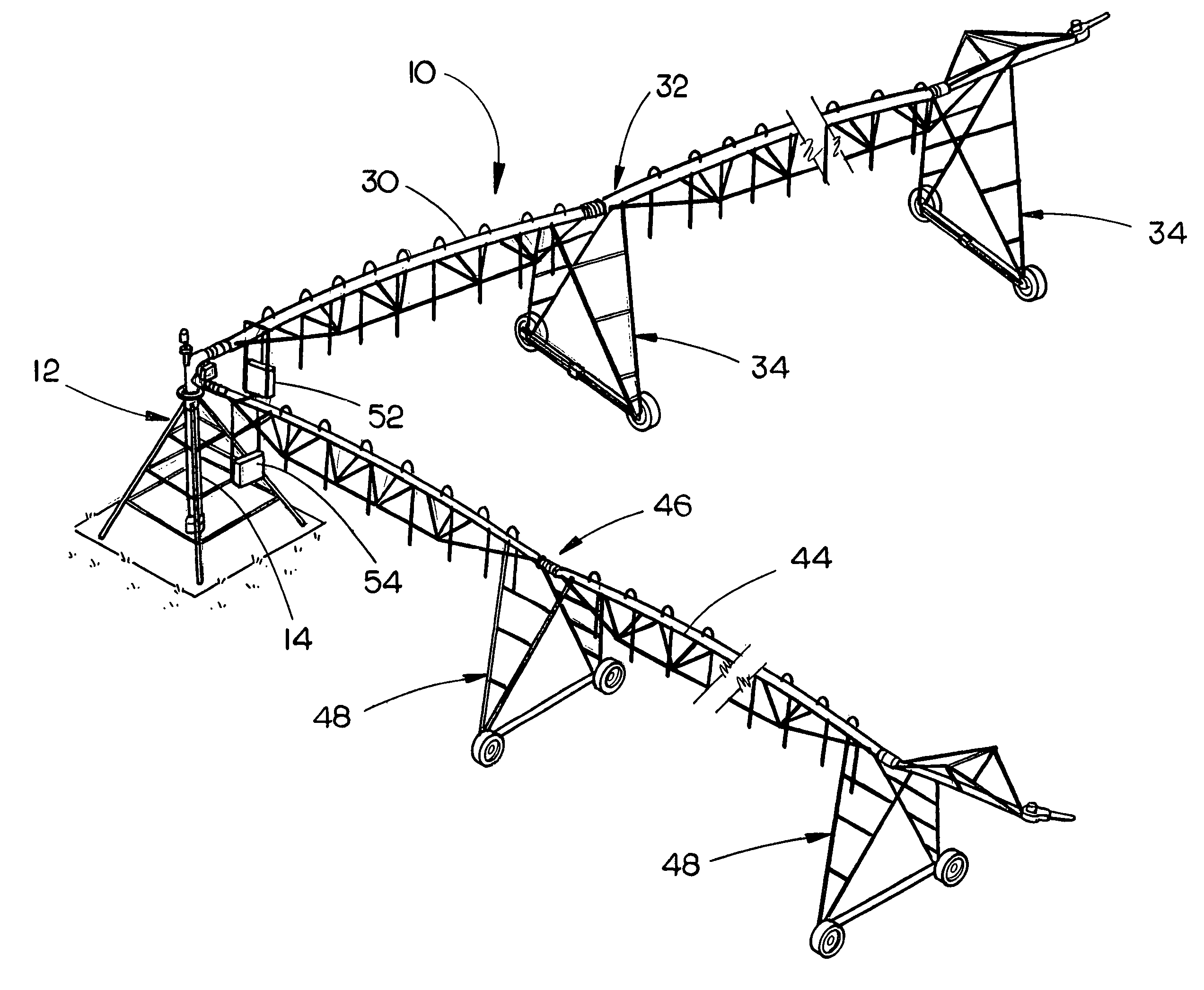 Dual span center pivot irrigation system