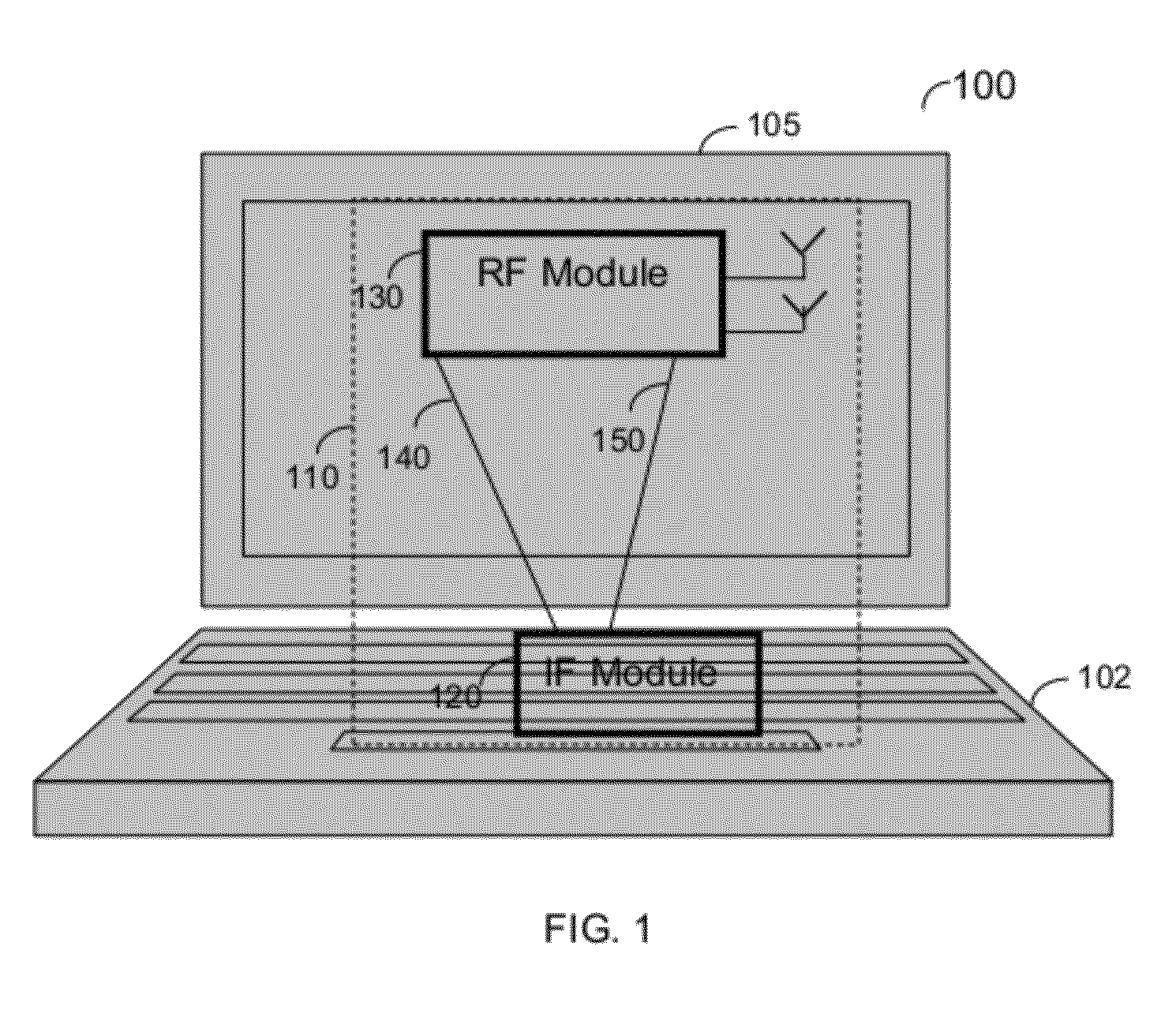 Single transmission line for connecting radio frequency modules in an electronic device