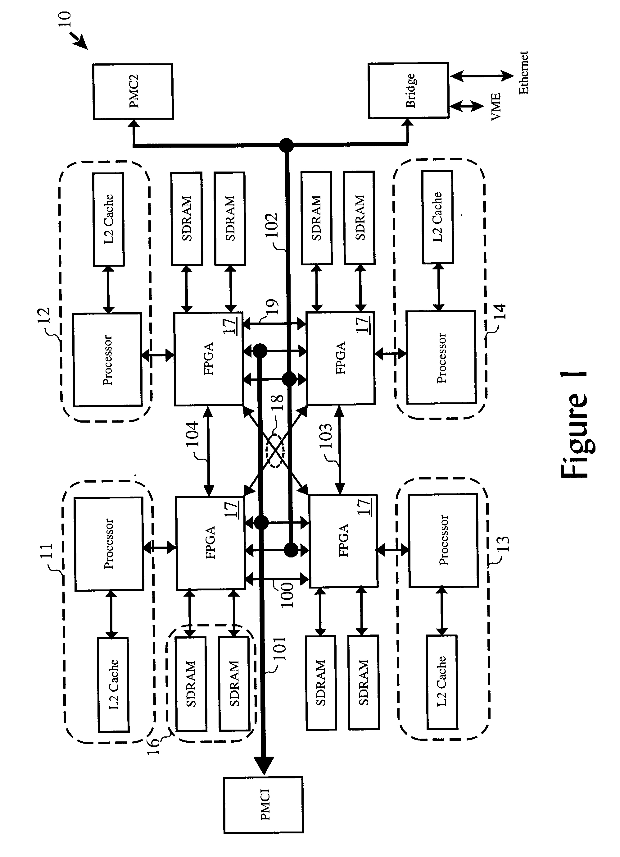 Signal processing resource for selective series processing of data in transit on communications paths in multi-processor arrangements