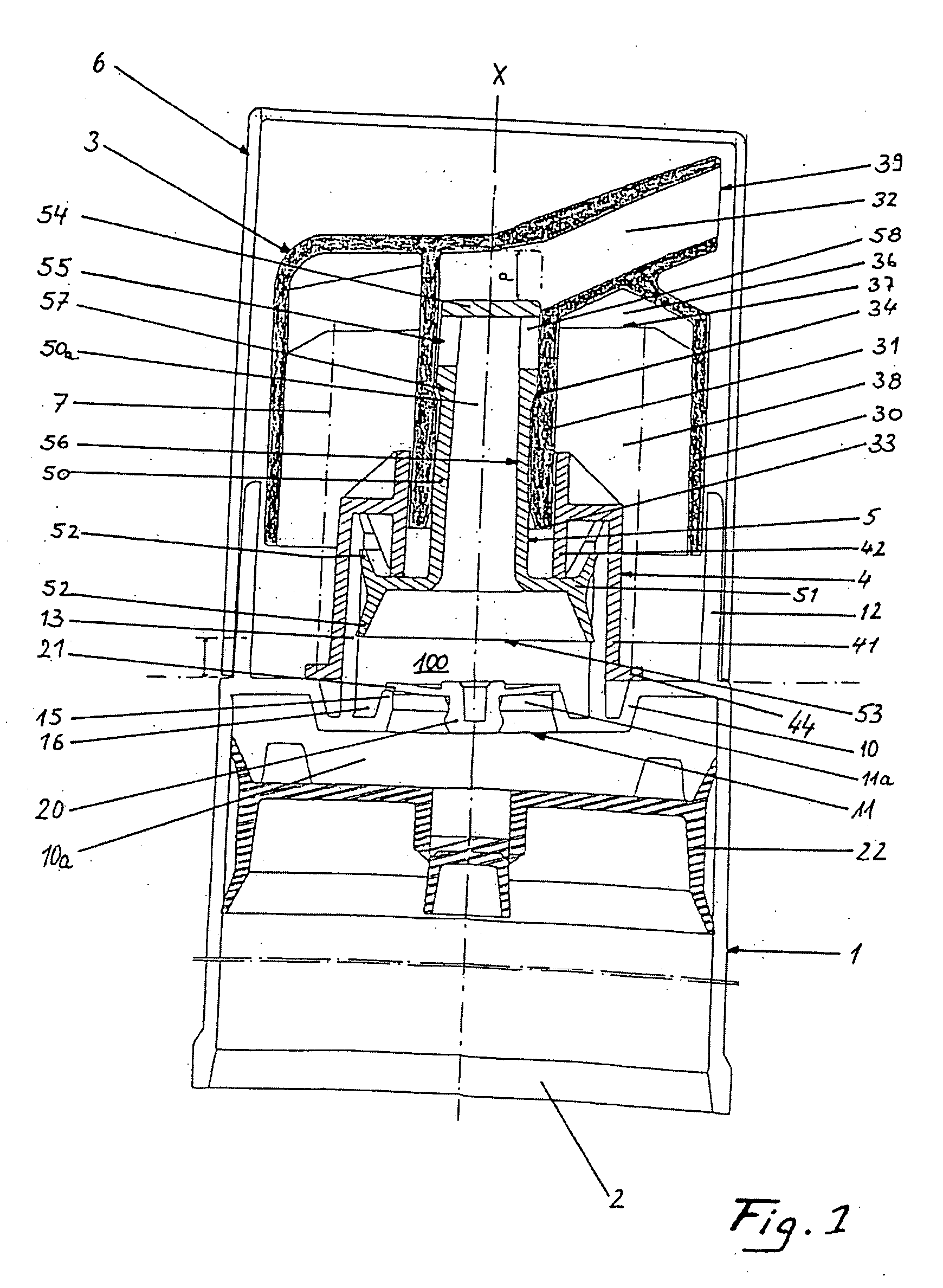 Dispenser and cosmetic or dermatological preparation comprising an auxiliary for use with dispenser