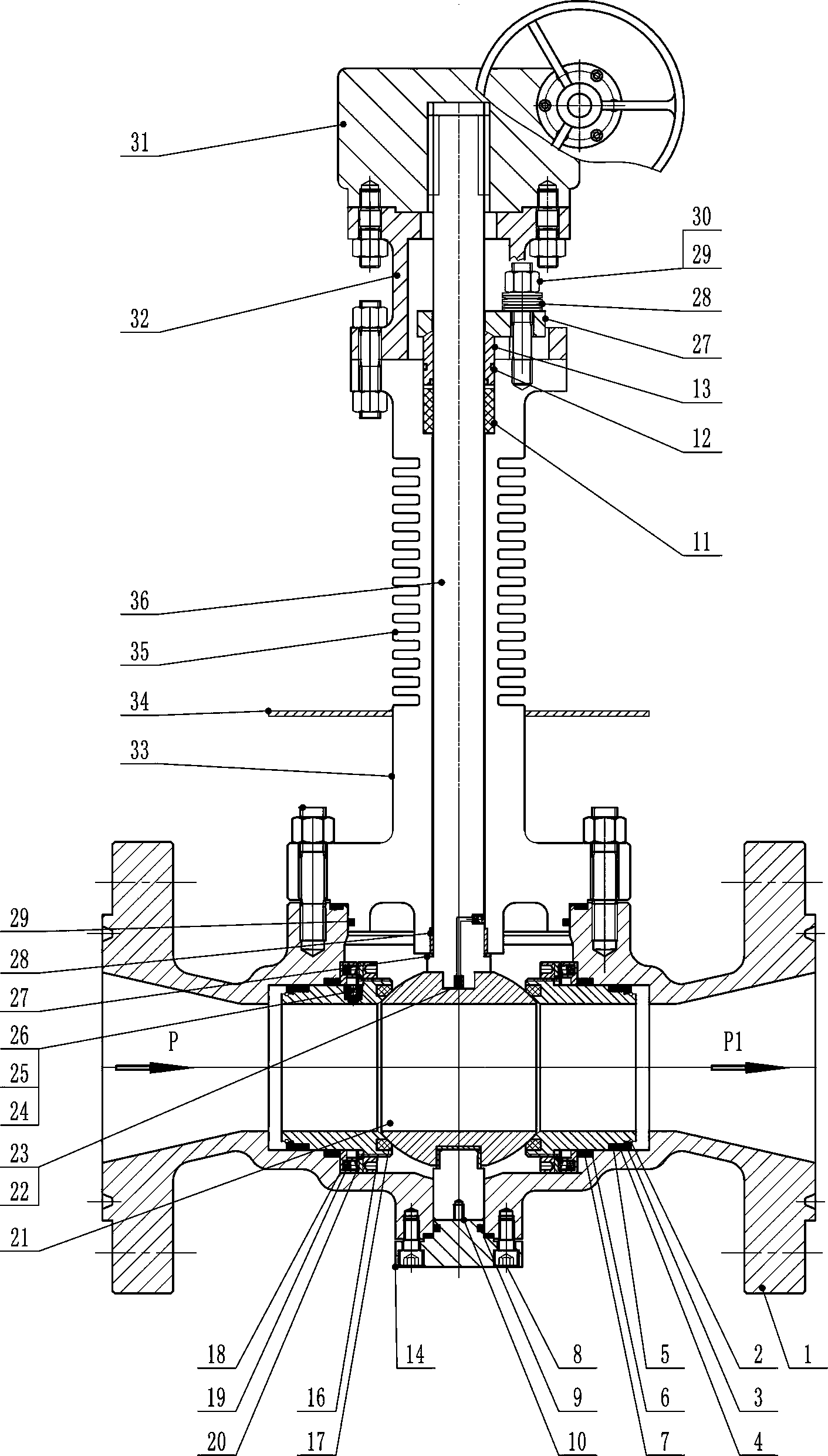 Cryogenic top entry type fireproof ball valve with composite heat dissipation disc valve cover