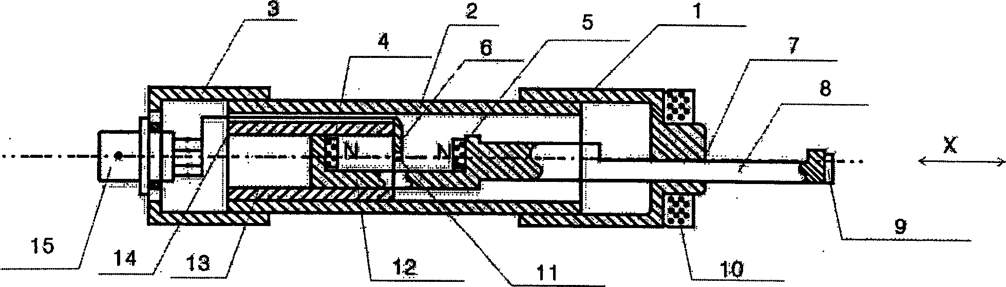 Hall linear displacement transducer without lead