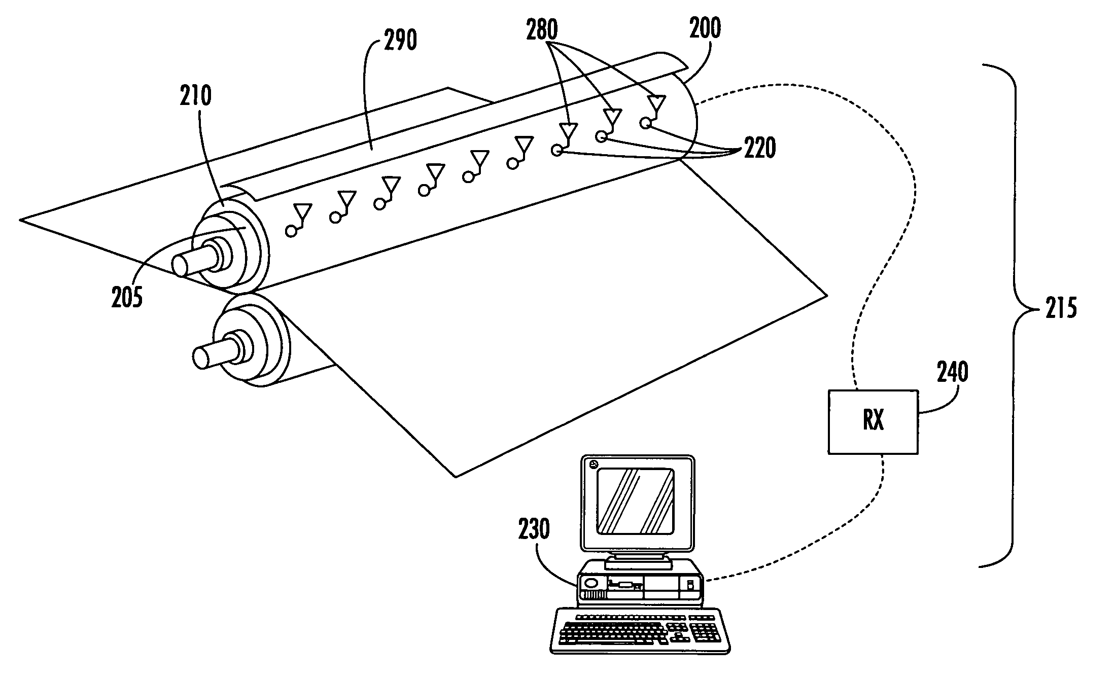 Wireless sensors in roll covers