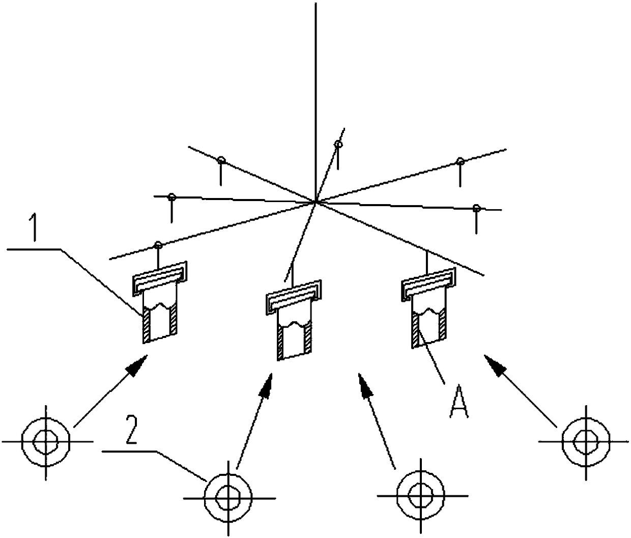 A suspension system for shot blasting and rotating shaking head on inner wall of train buffer box