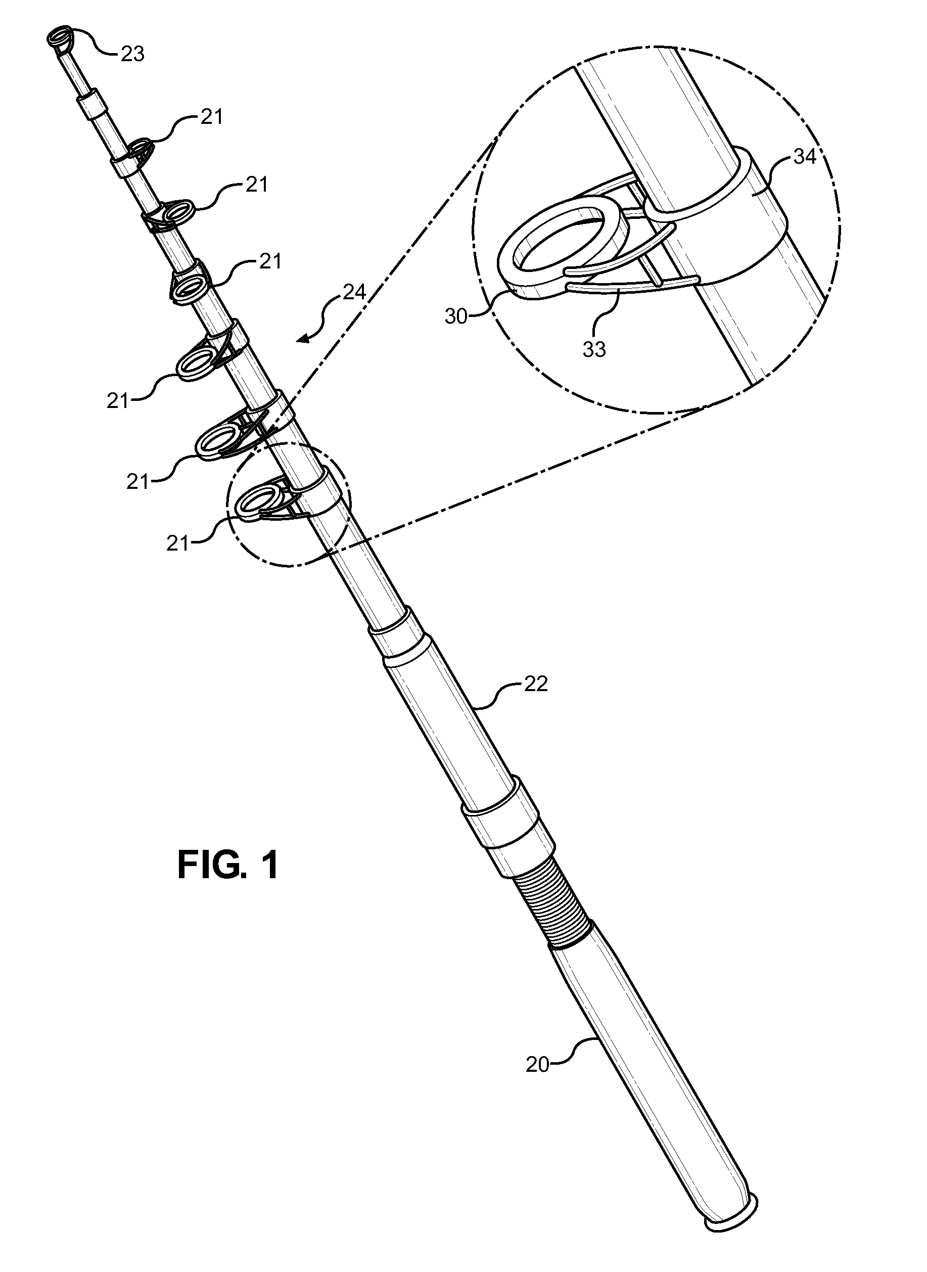 Fishing rod with spiral fishing line guides