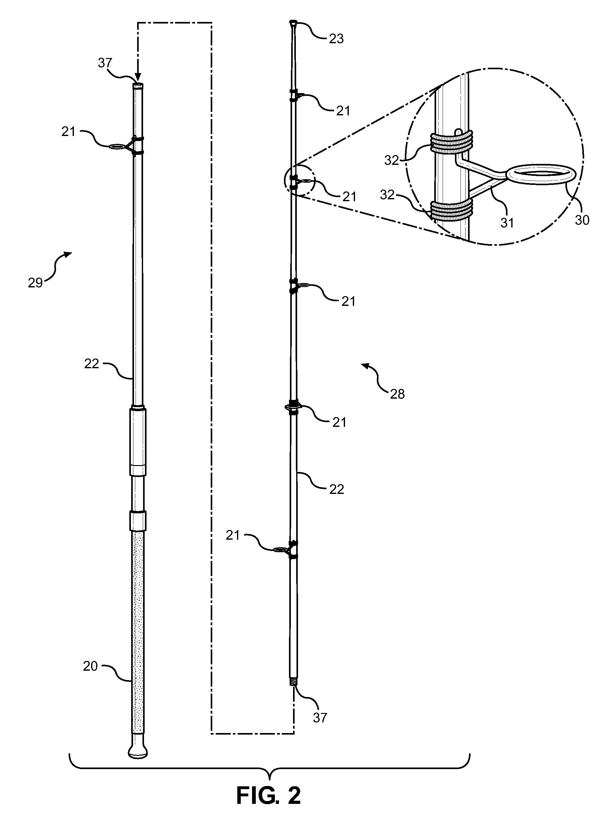 Fishing rod with spiral fishing line guides