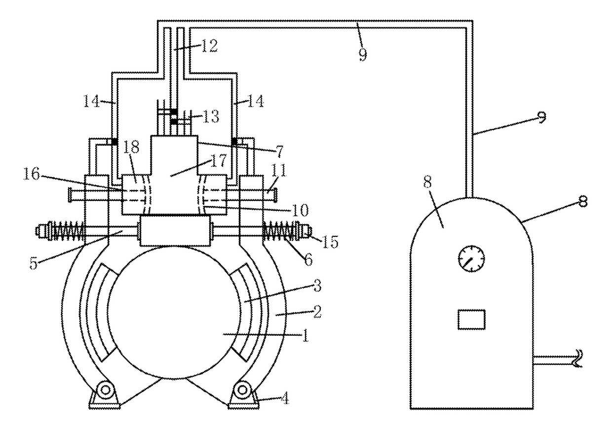 Pneumatic brake release apparatus used on elevator traction machine