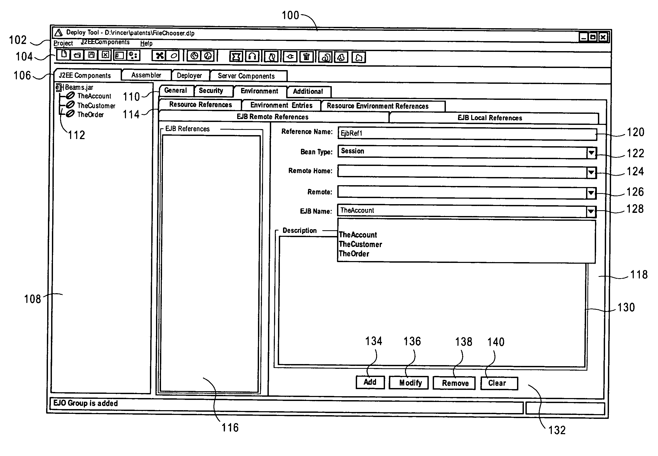 Graphical user interface and background search methodology for creating references between software components