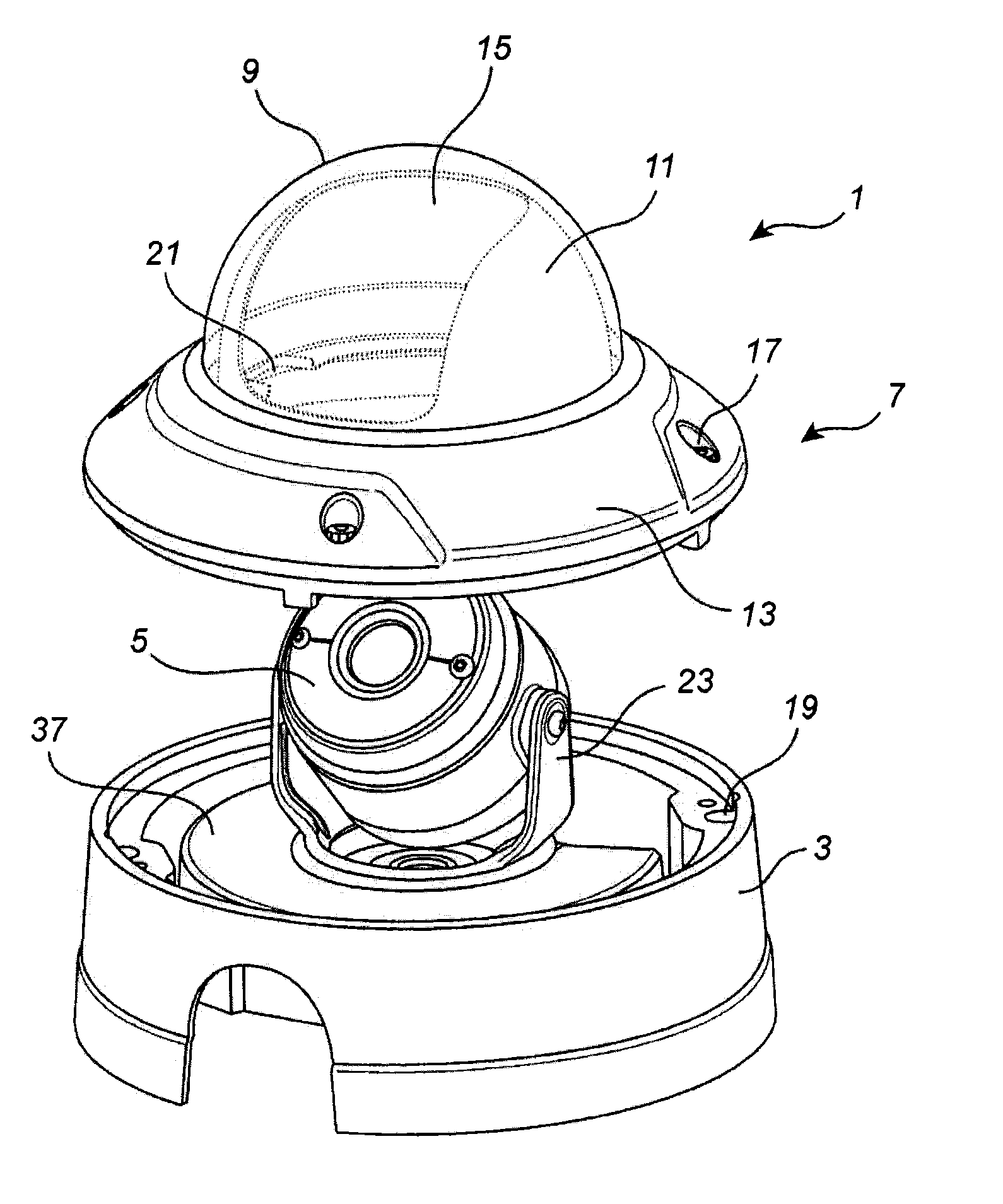 Top cover assembly for a monitoring camera