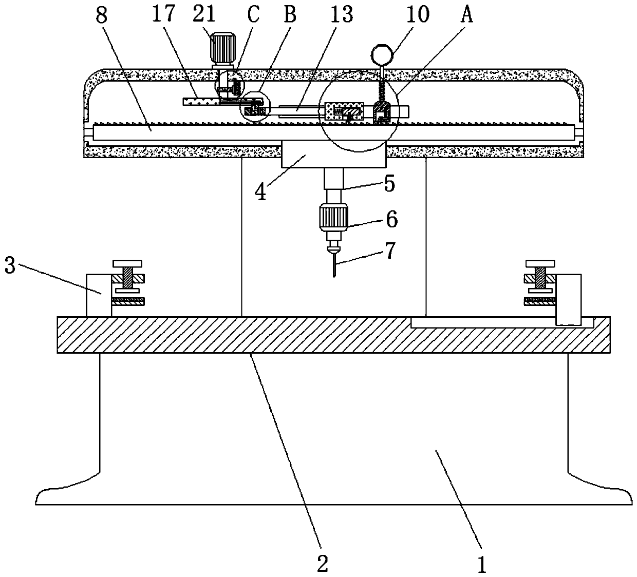 Sheet metal equidistant perforating device based on ratchet motion principle