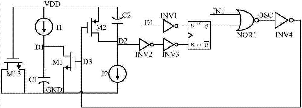 High-stability and low-power-consumption on-chip OSC circuit