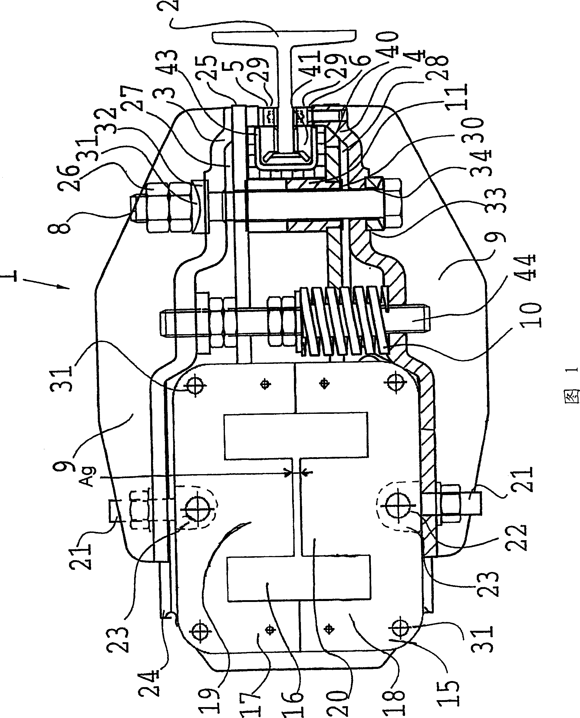 Guide-rail brake with electro-magnetic activation