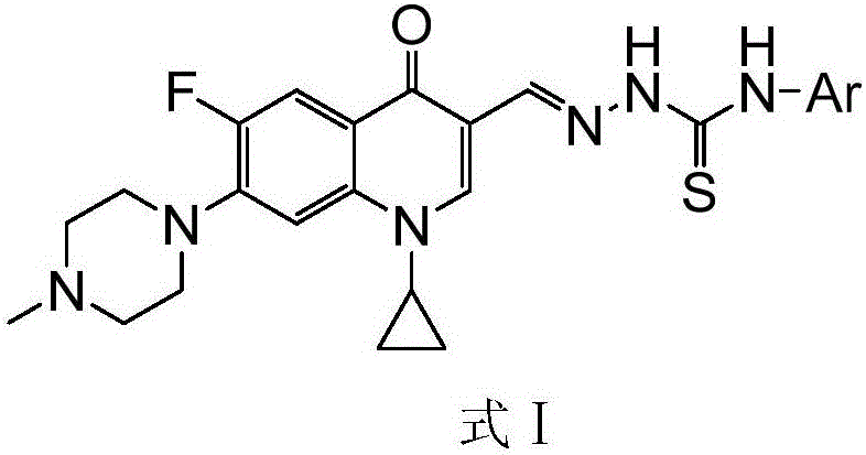 N-methyl ciprofloxacin aldolase 4-aryl thiosemicarbazide derivative and preparation method and application thereof