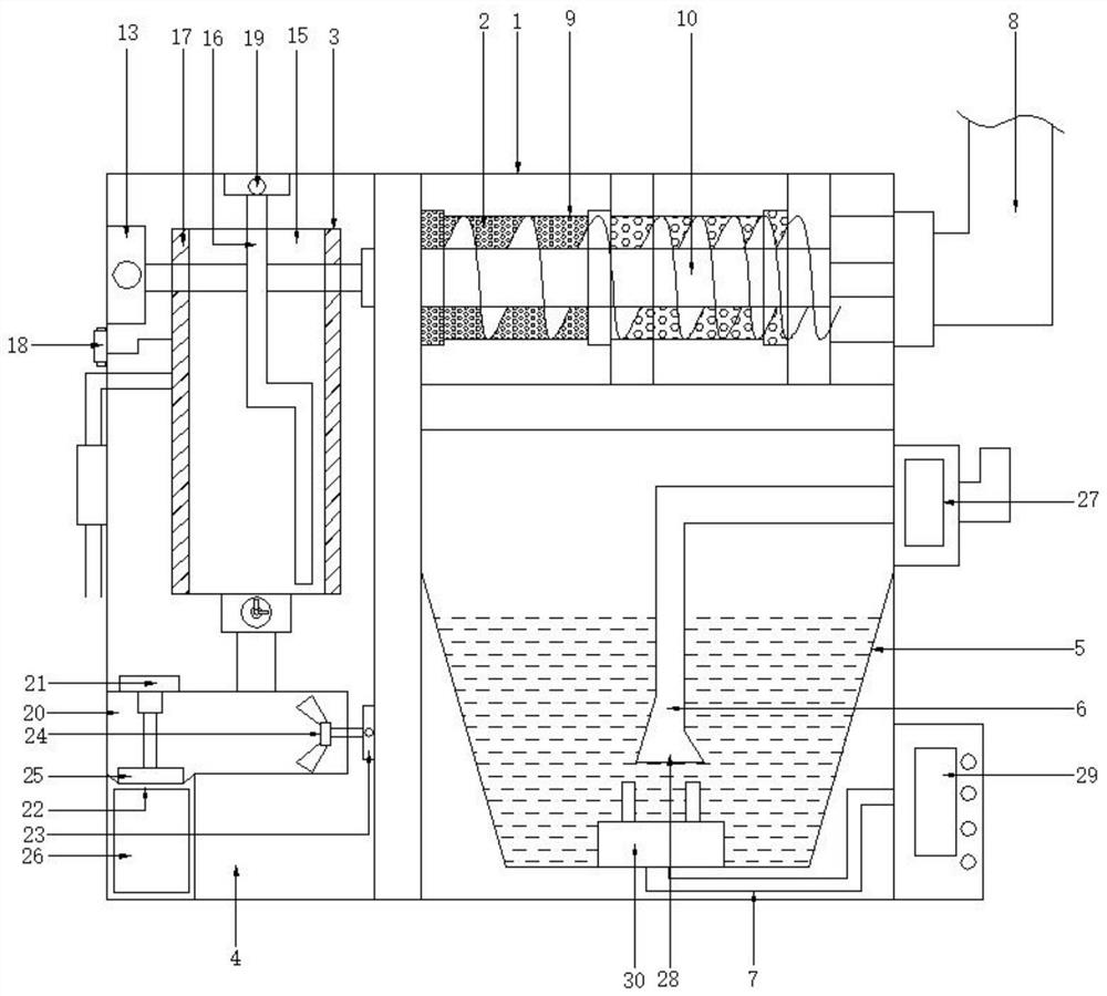 Kitchen sewer cleaning deodorization and organic particle drying, compressing and recovering equipment