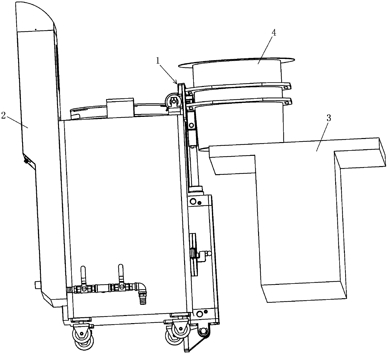 Medicament barrel pouring device for medicament decoction production line and medicament decoction machine