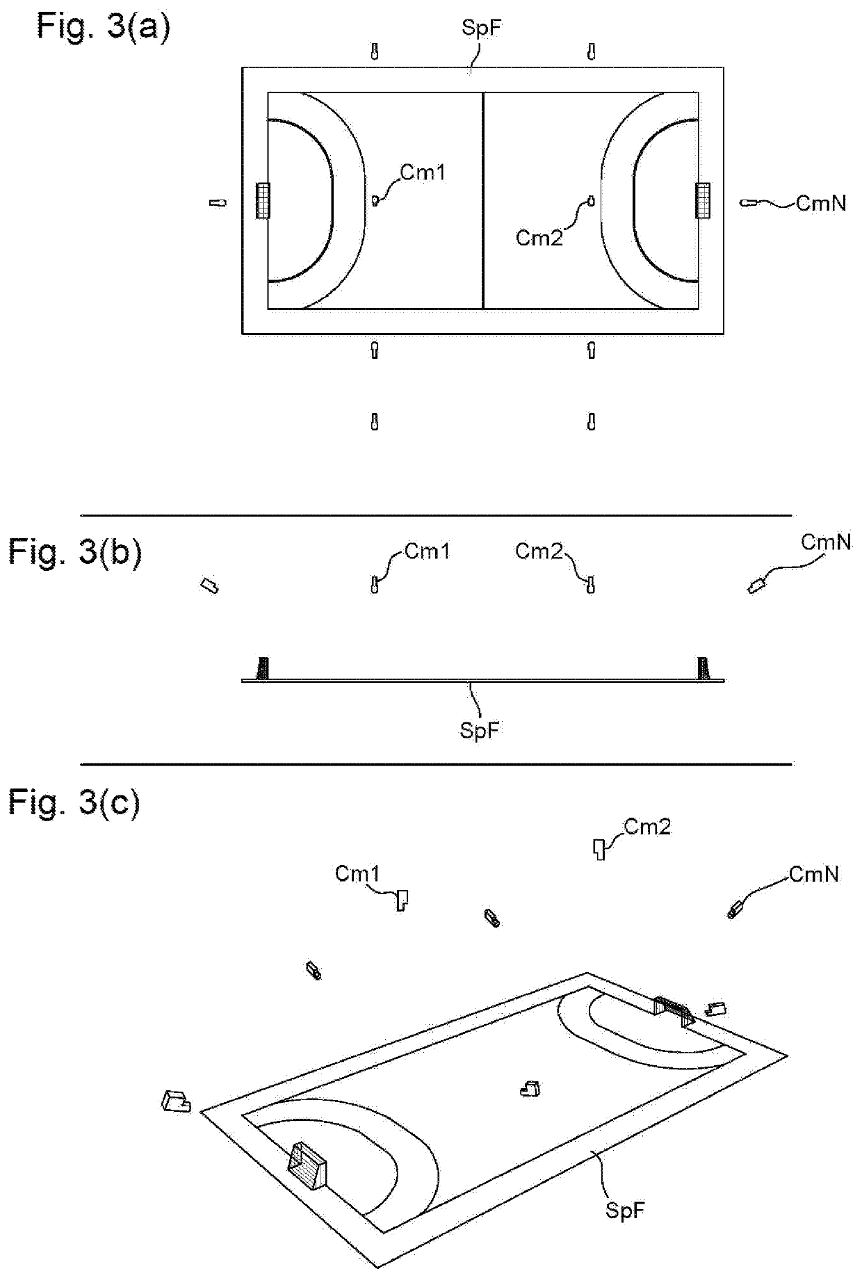 Method for calculating a position of an athlete on a sports field