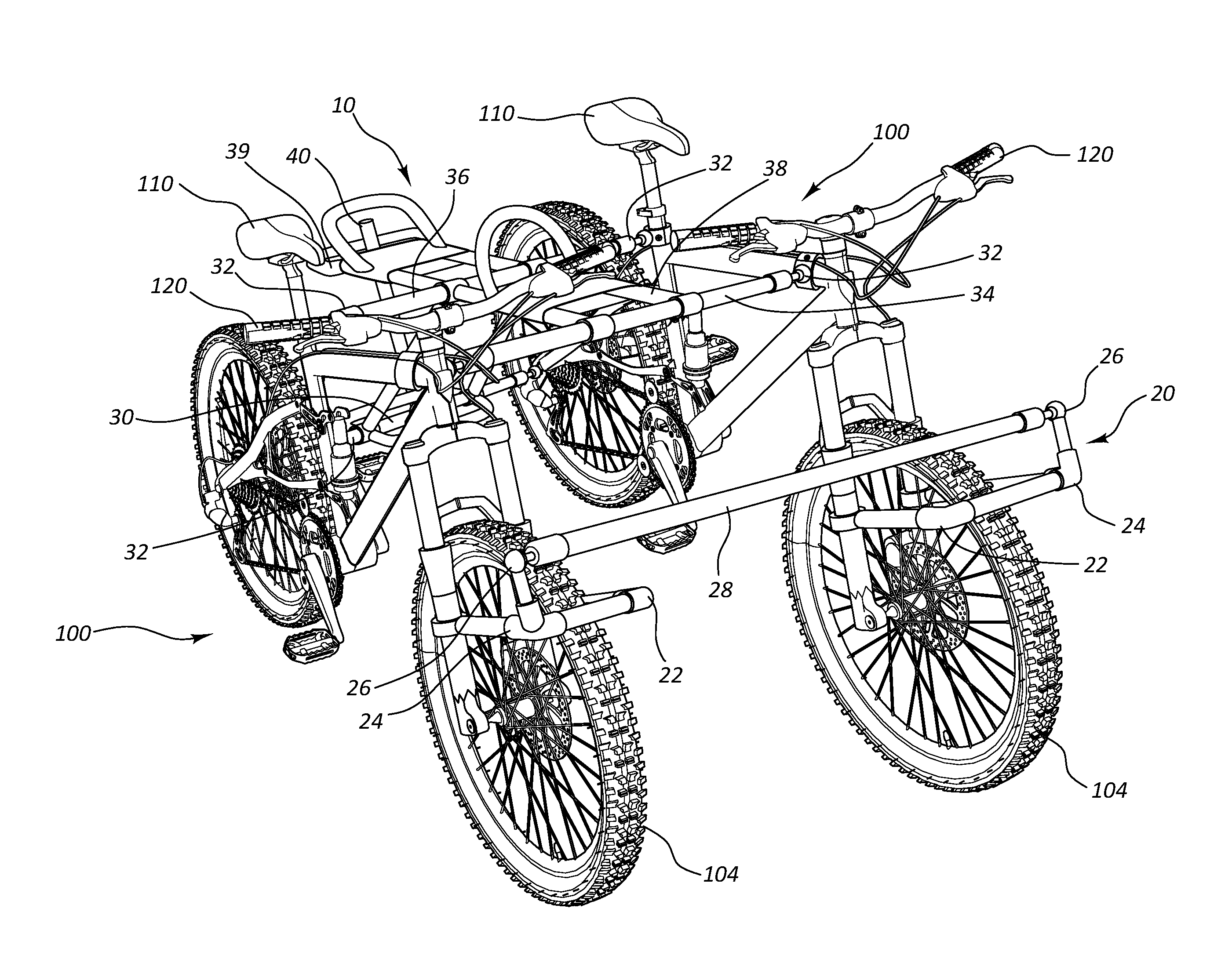 Side-by-side bicycle adapter