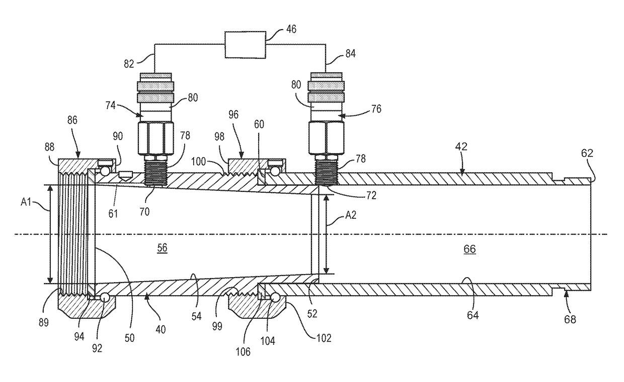 Flow-rate measurement nozzle with velocity pressure pickup channel