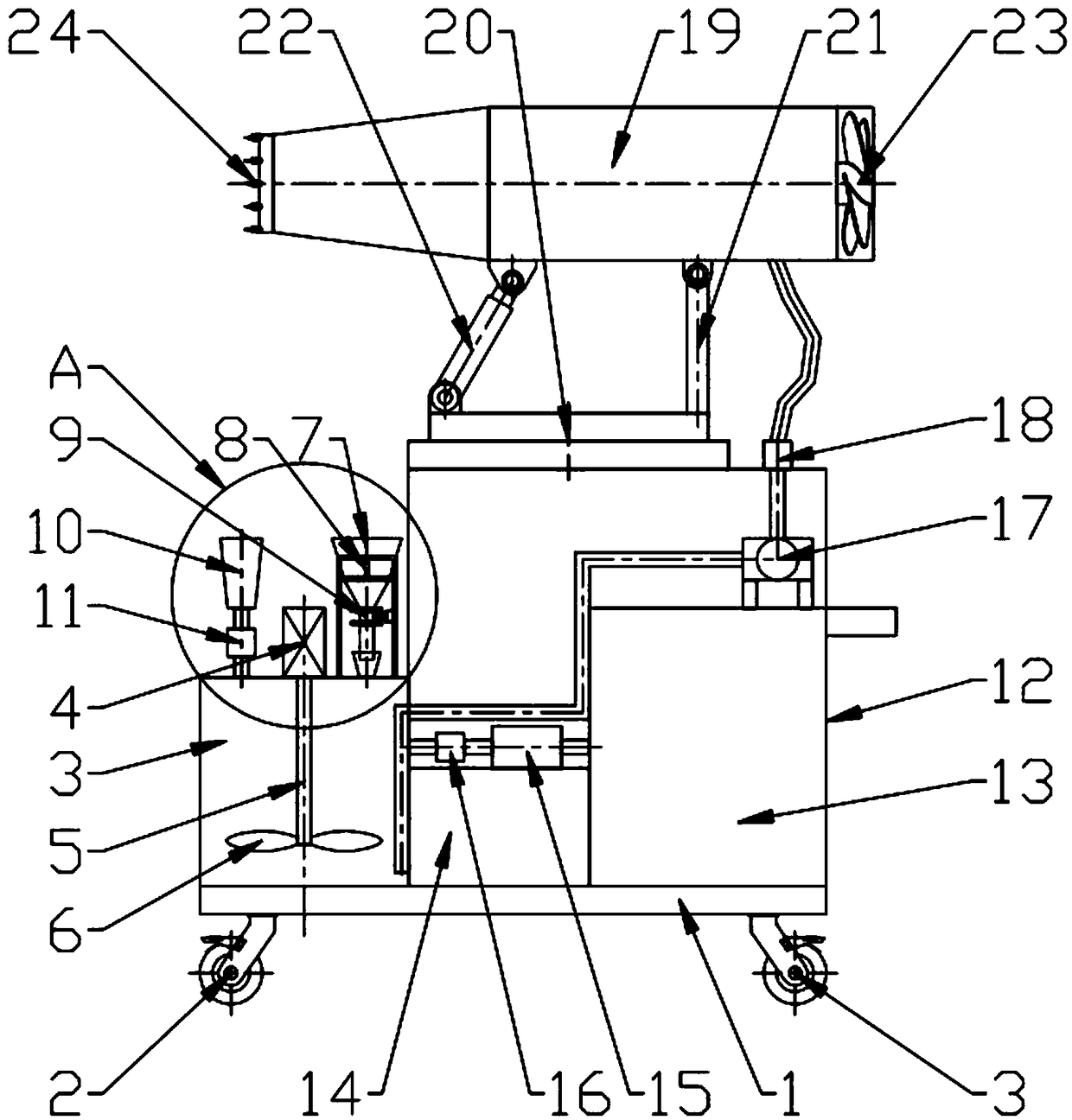 Insecticide mixing and spraying device for municipal gardens