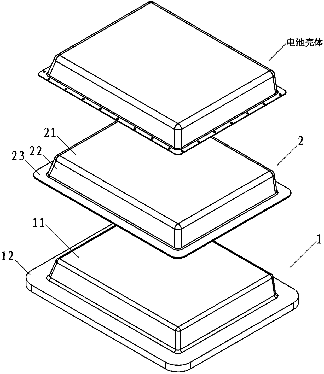 Battery shell male mould and hot-pressing process