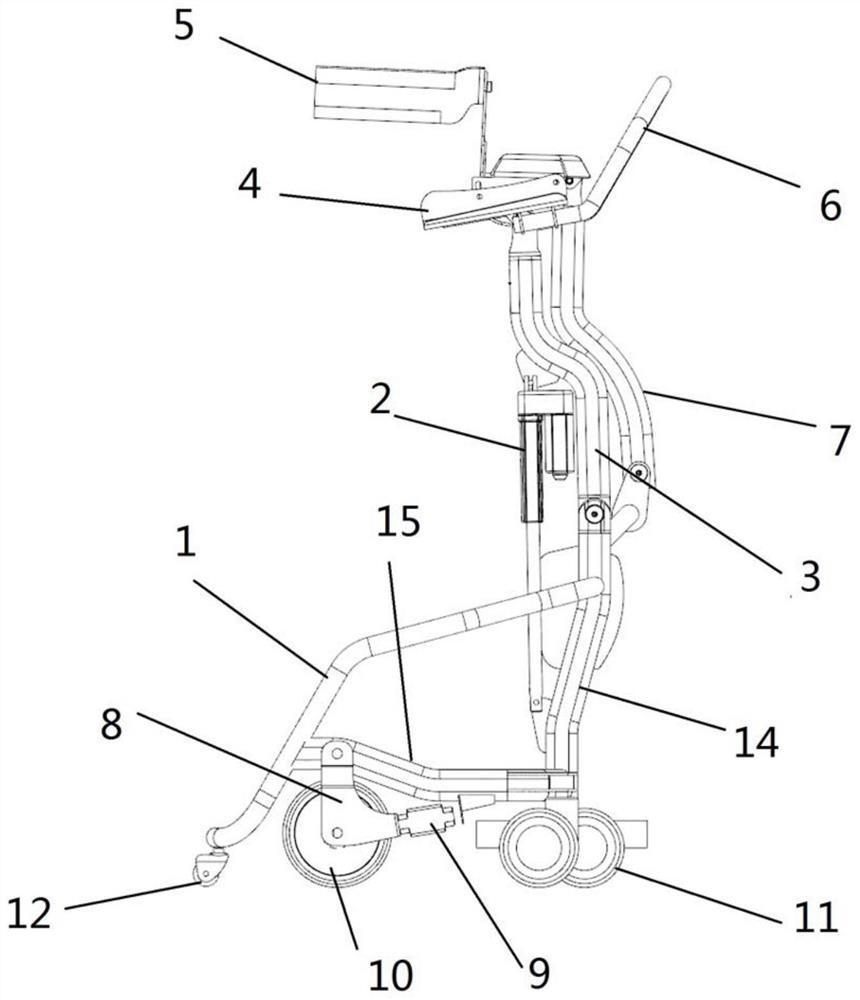 Anti-fall self-adaptive rollator and working method