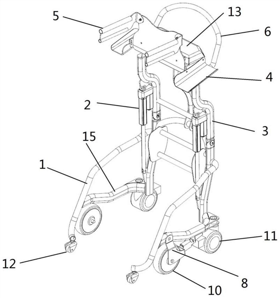 Anti-fall self-adaptive rollator and working method