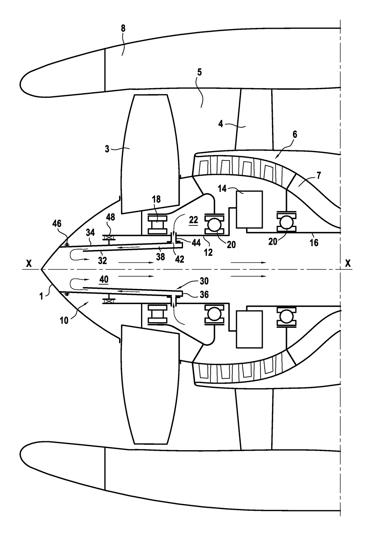 Turbine engine fan module including a turbine engine inlet cone de-icing system, and a de-icing method