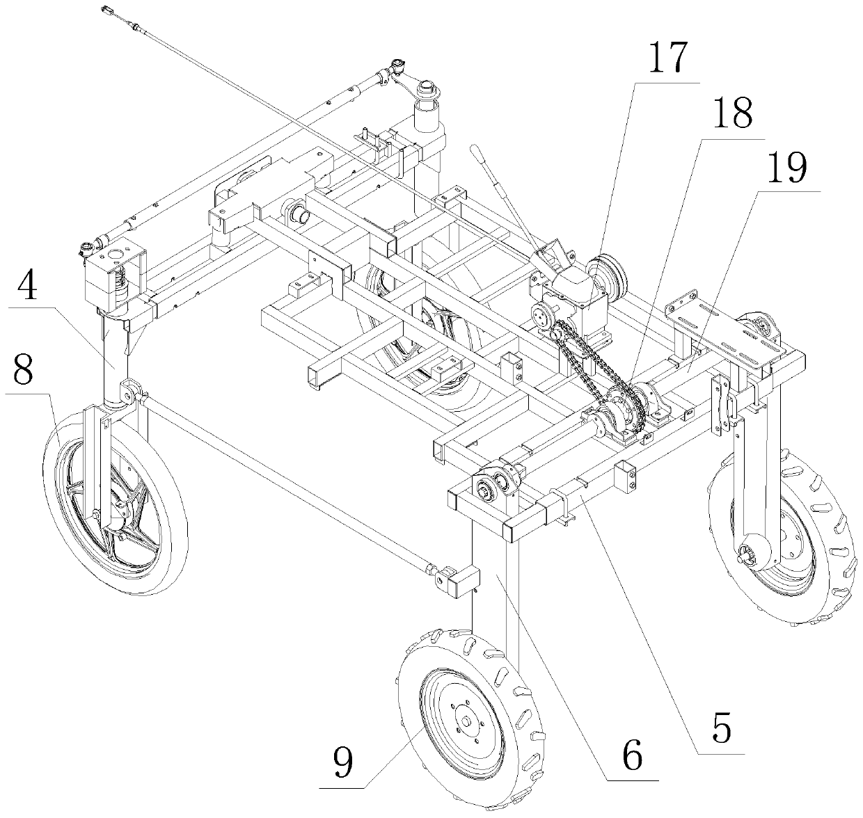 Small-size four-wheel self-propelled spraying rod sprayer