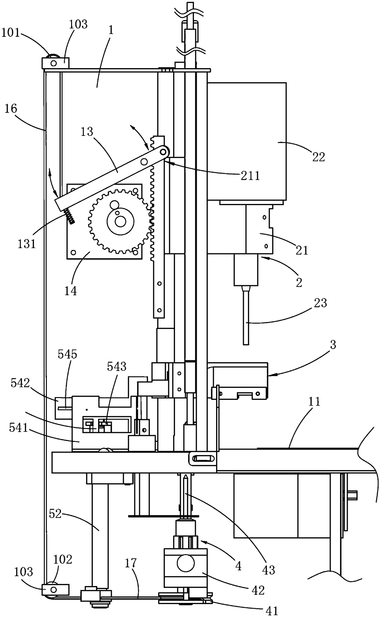 Mechanism simplifying full-automatic drilling and pressure riveting stapling machine