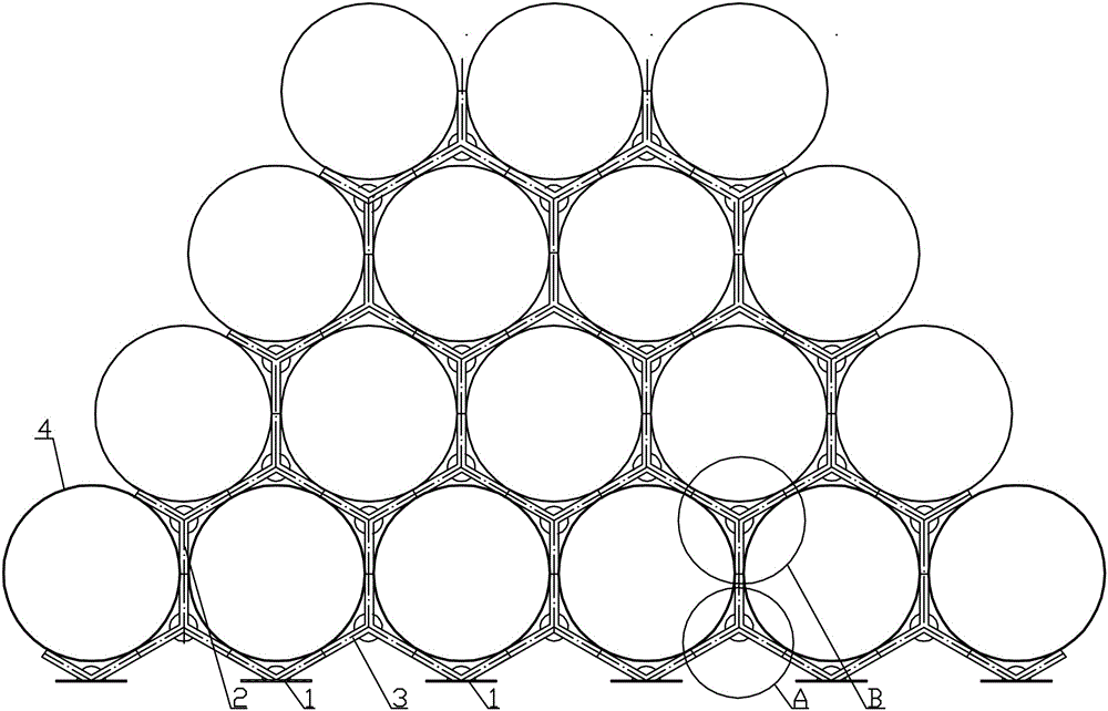 Large steel tube stacking support and stacking method