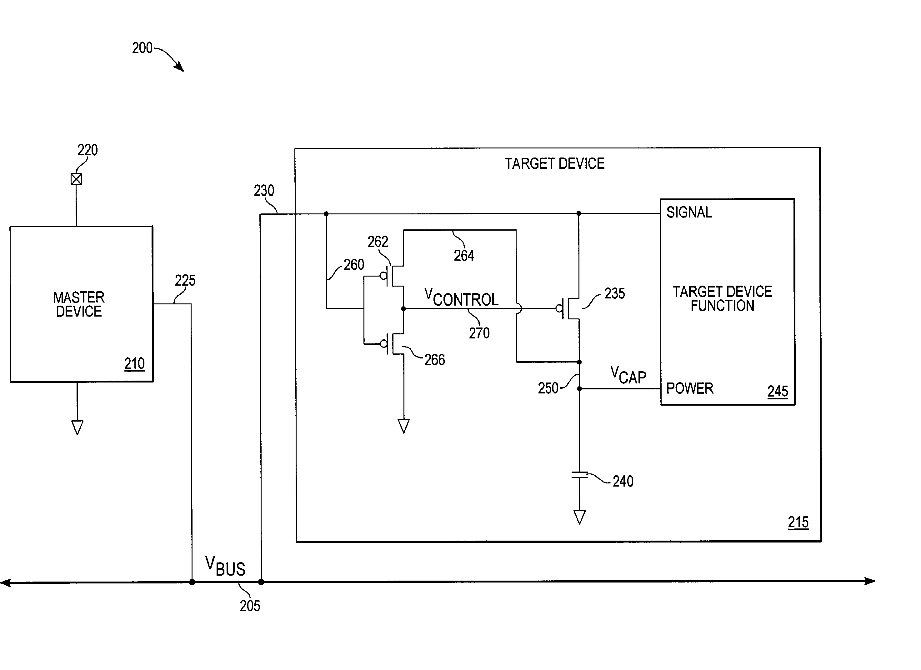 Device and method of supplying power to targets on single-wire interface