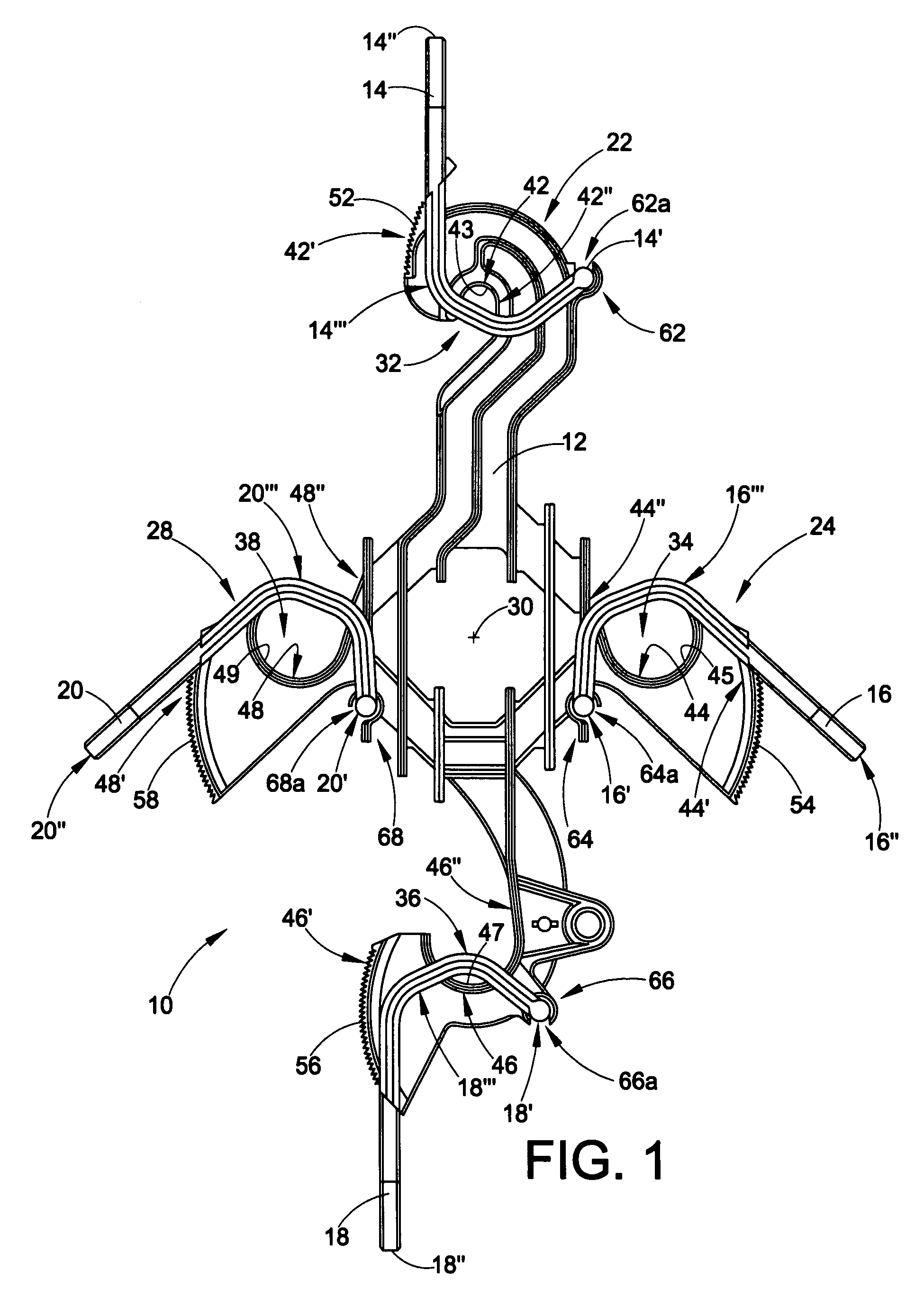 Aerial cable spacer with cable retaining arm having non-rectangular plus-shaped cross section and angled pawl locking member