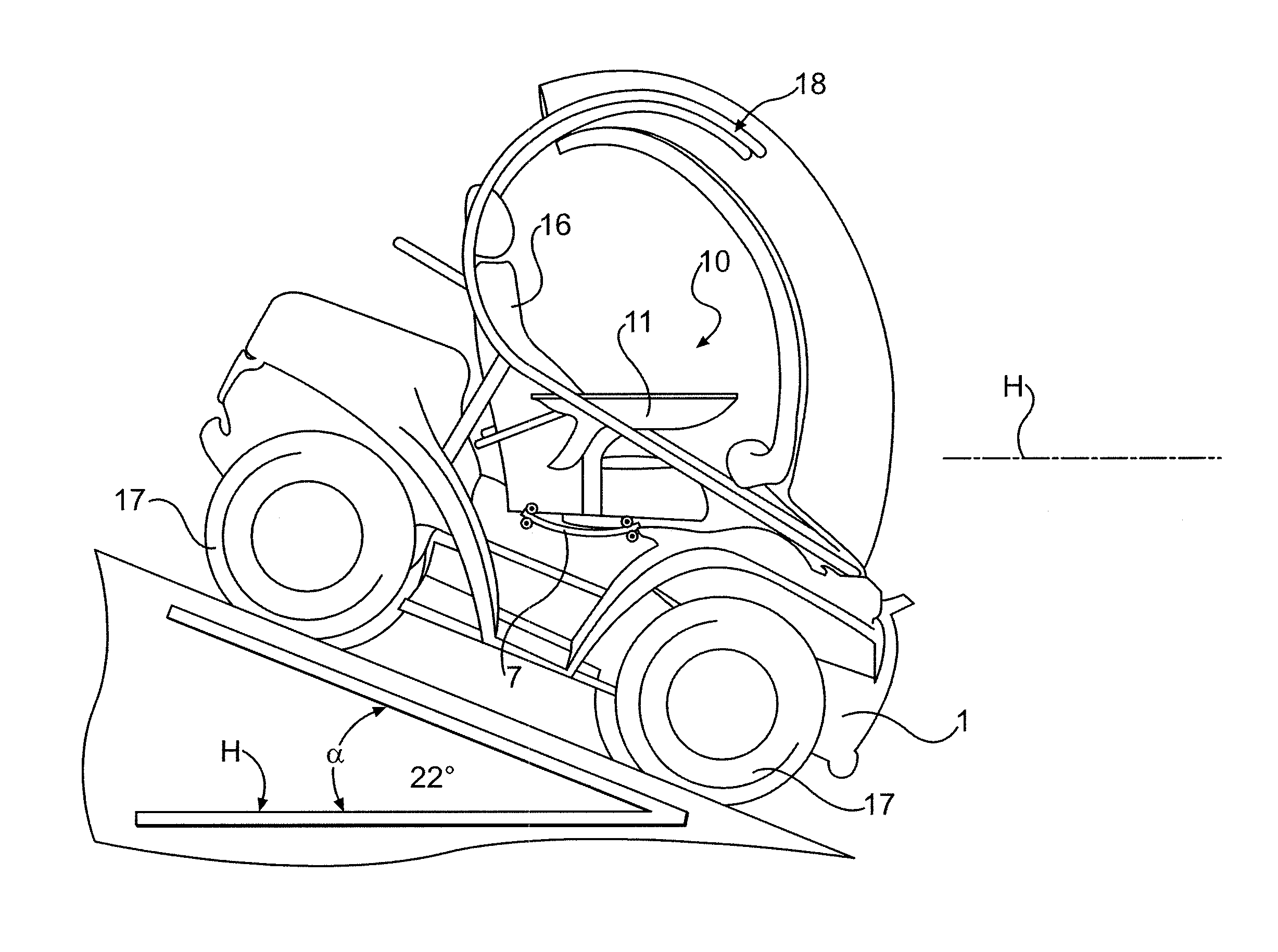 Vehicle with driver's seat with adjustable inclination