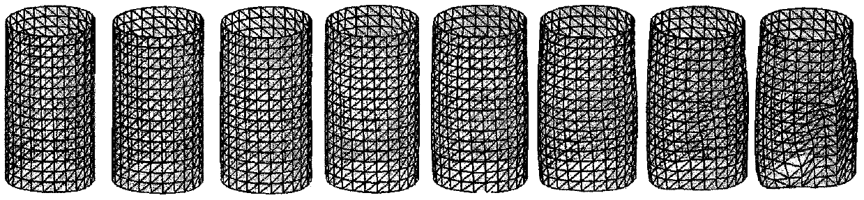 Method for automatically acquiring volume and strain cloud diagram of cylindrical test piece in loading process