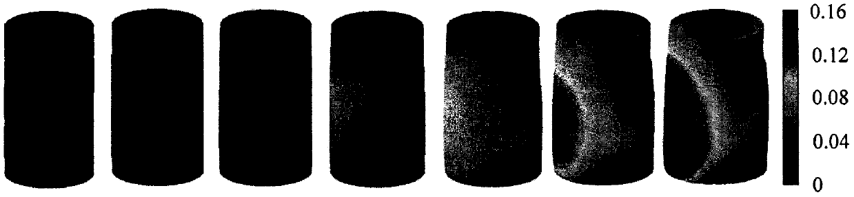 Method for automatically acquiring volume and strain cloud diagram of cylindrical test piece in loading process