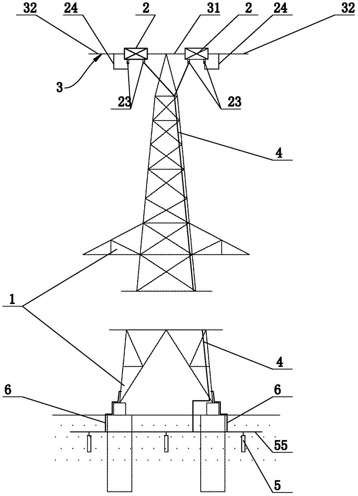 Grounding device for lightning protection and capacitance dissipation for lightning conductors