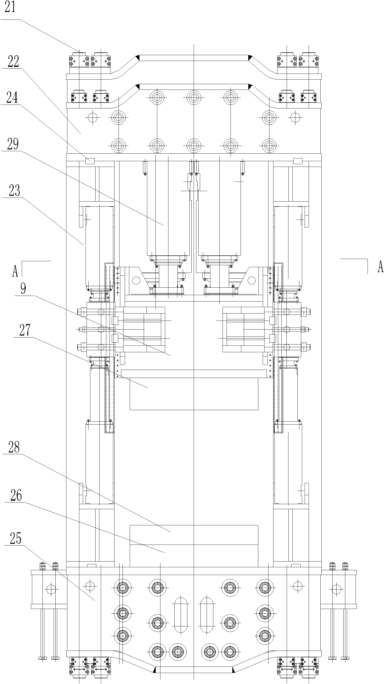 Hydropress with bidirectional couple levelling function