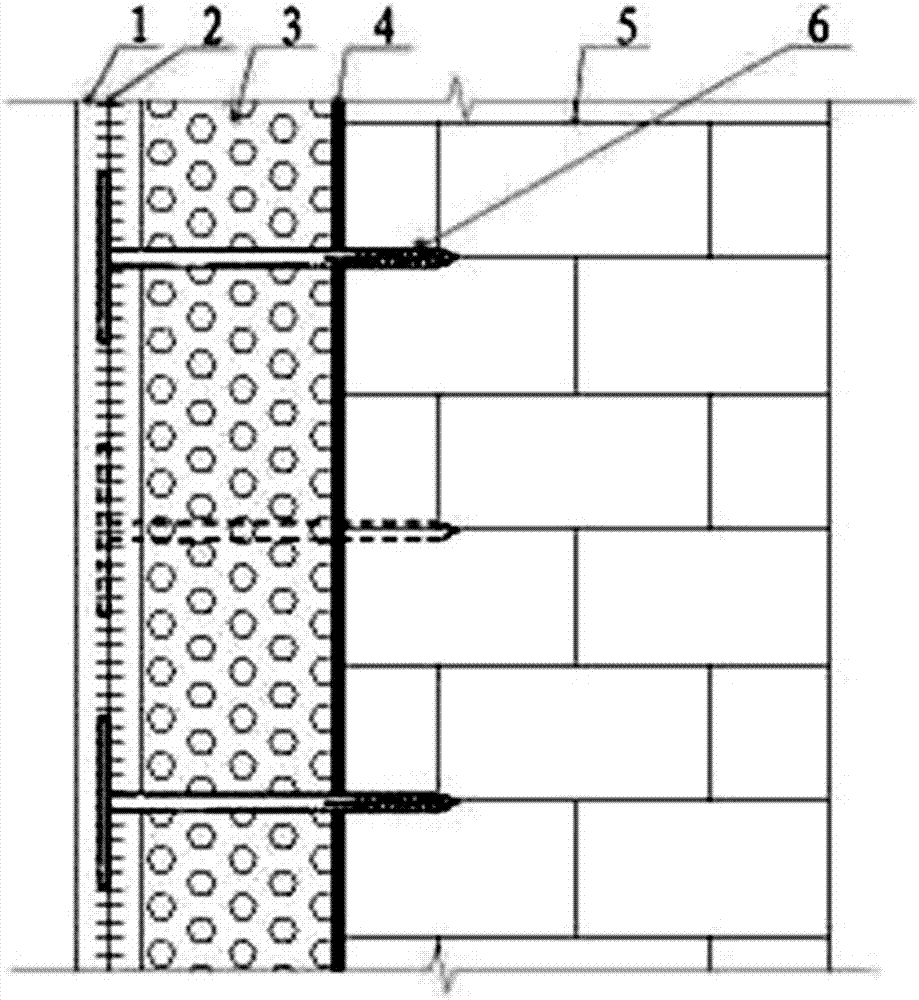 Construction method and structure for preventing building external wall heat-preservation mortar system from falling off