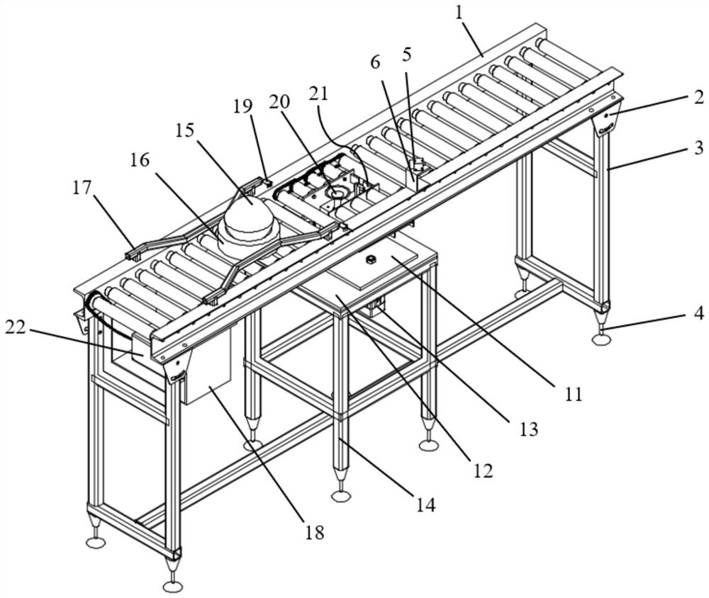 Tray conveying system suitable for full-perimeter real-time detection of fruits